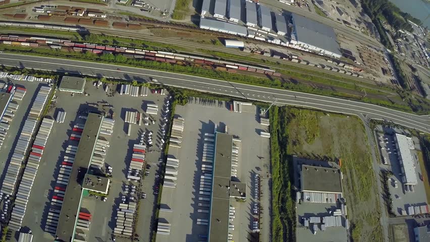 Aerial view of North Surrey industrial area, BC Canada