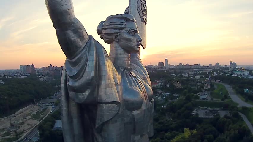 Kiev City - the capital of Ukraine. Kyiv. Mother Motherland, The monument is located on the banks of Dnieper River. Kiev, Ukraine Aerial view 1920x1080 video footage Royalty-Free Stock Footage #7073116