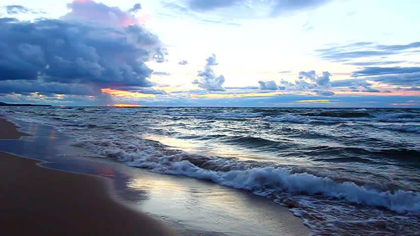 Sunset over Lake Superior Waves