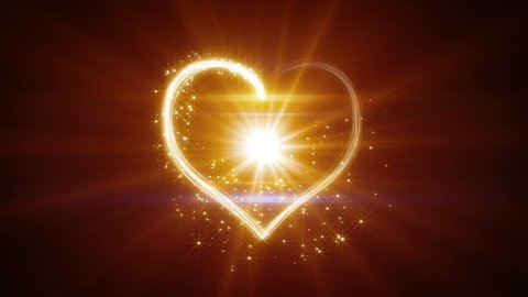shiny heart shape yellow light streaks. computer generated seamless loop romantic motion background
