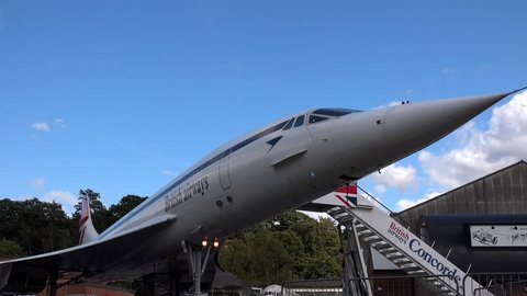  BROOKLANDS MOTOR MUSEUM, SURREY, ENGLAND - AUGUST 17TH 2014: Transport Concorde Jet Airplane Supersonic Plane