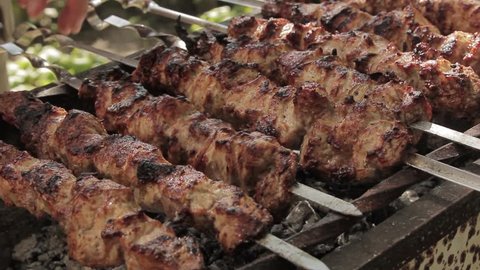 Pork skewers on the grill 