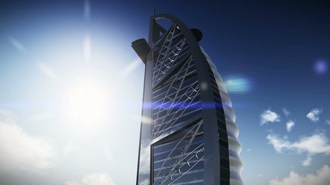 Plane flying over the Burj Al Arab in Dubai, United Arab Emirates.
3D computer generated in august/2014