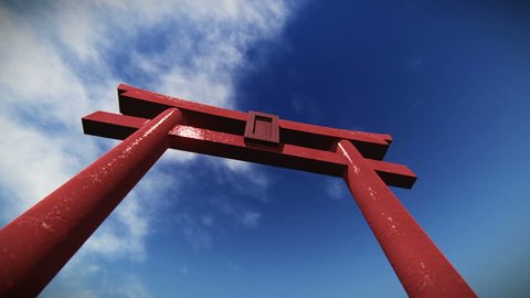 Airplane flying over a torii - Japanese Ceremonial gate