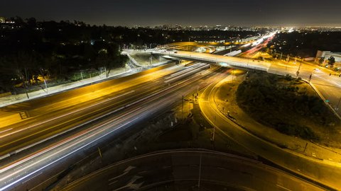 San Diego 405 Freeway night wide angle time lapse in Los Angeles, California.