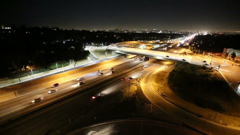 The San Diego 405 Freeway at Sunset Blvd in West Los Angeles, California.