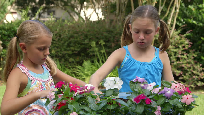 Video Stok Two Little Girls Garden Backyard Setting (100% Tanpa Royalti) 71...