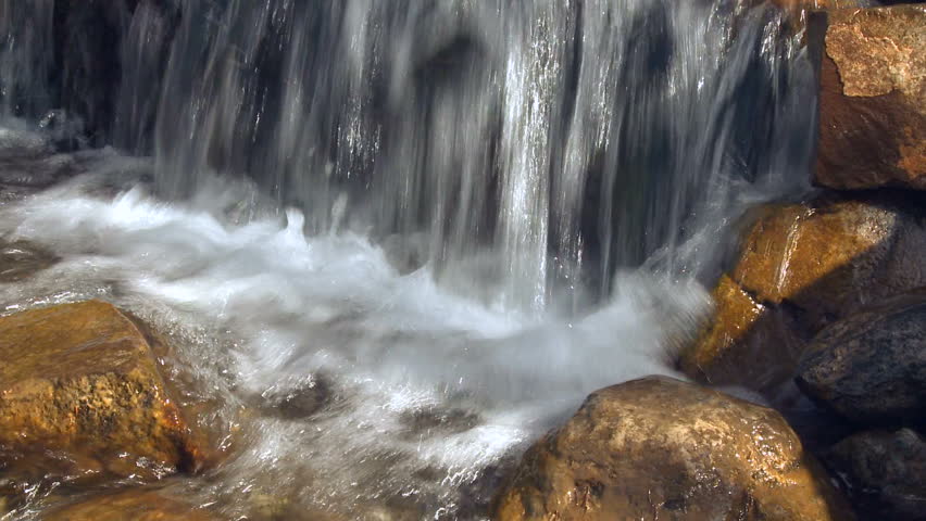 Medium close up shot of small waterfalls and rocks