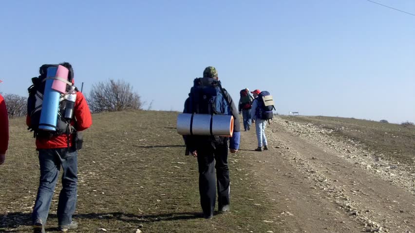 Group of hikers on a path