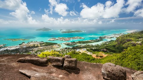 Timelapse sequence from Mount Copolia in Mahe, Seychelles with view to the coast and some islands.