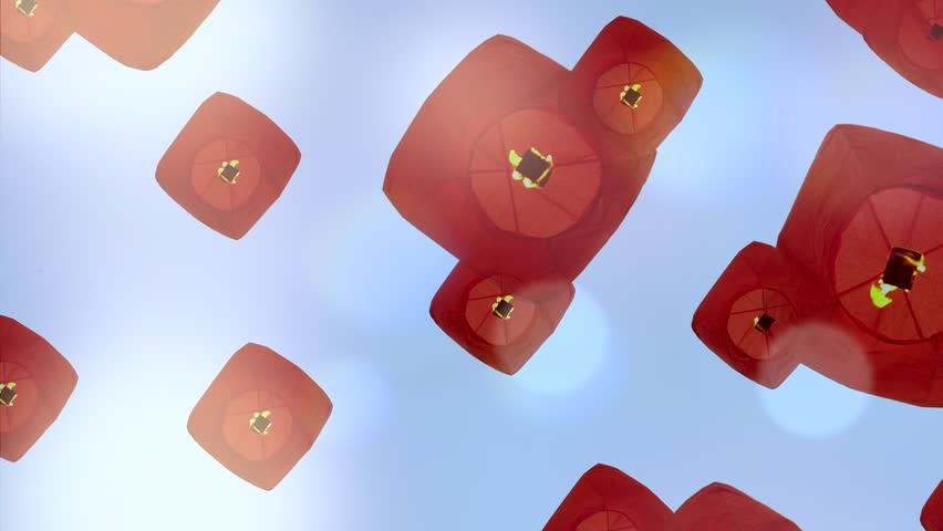 red balloon lanterns - flying into the sky - wedding marriage ceremony - love wishes background 