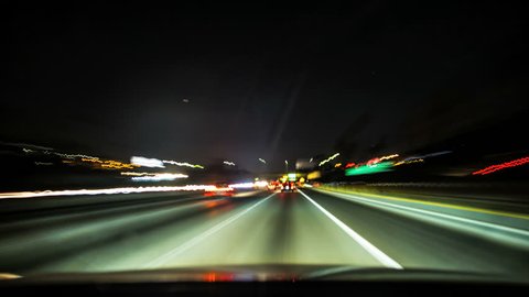 Highway Traffic in POV long exposure driving timelapse. Includes hood in frame. 