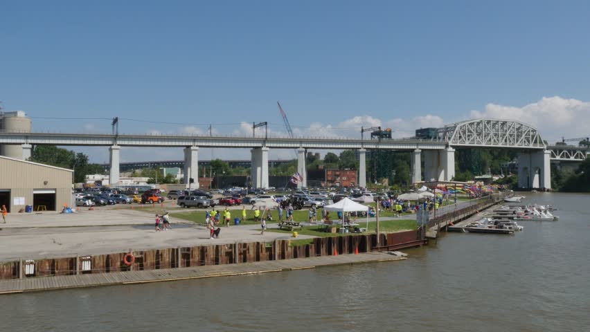 CLEVELAND, OH - Circa August, 2014 - An event on the shore of the Cuyahoga River in Cleveland, Ohio.