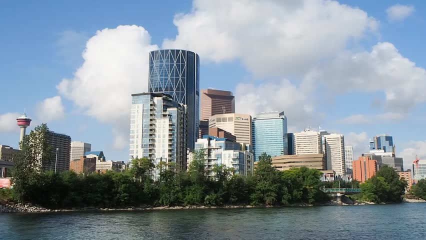 View of downtown Calgary along the Bow River.