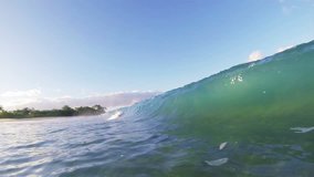 Blue Ocean Wave Crashing in Slow Motion 