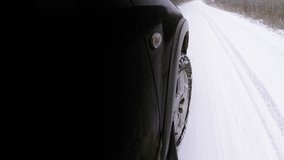 Winter road front car wheel extreme driving video