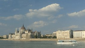 Time Lapse movie clouds over Budapest, Danube and Parliament