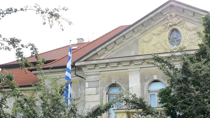Greek Embassy in Prague, Czech Republic - with tress and cloudy sky