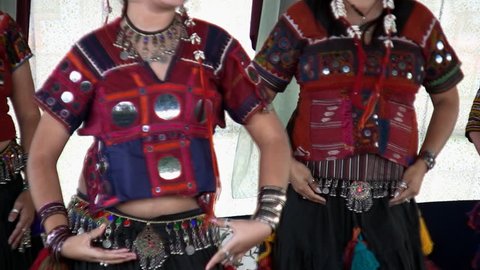 HD three women perform an American Tribal Dance with fx applied