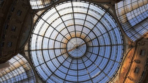 Detail of ceiling of the Galleria Vittorio Emanuele in the center of the city of Milan, Italy. 4k, high resolution