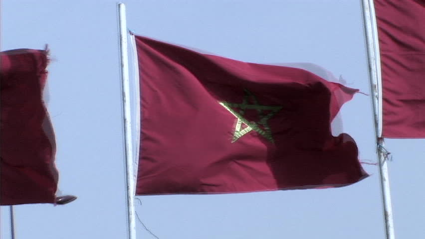 Moroccan flag blowing in the wind