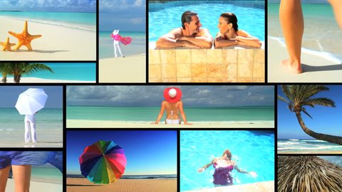 Montage collection of luxury exotic vacation scenes