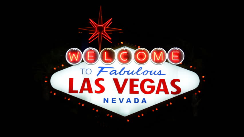 The Las Vegas welcome sign at night.