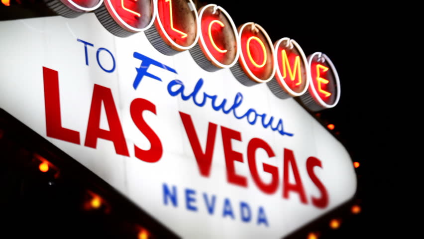 The Las Vegas welcome sign at night.