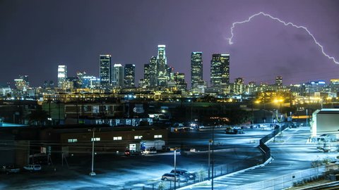 Lightning Storm Over Los Angeles City Stock Footage Video (100 Royalty