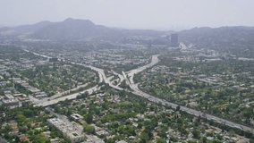 Aerial view of California road highway, freeway. Los Angeles, California State, United States of America.