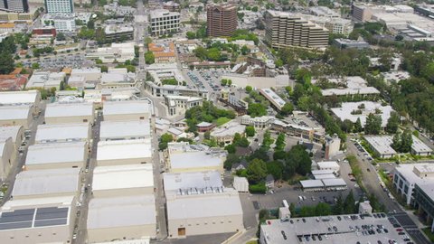 Aerial view of Hollywood Film Studios in Los Angeles. California USA. Film set.