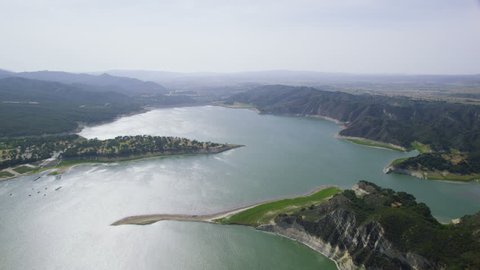 Aerial view of a reservoir in California.