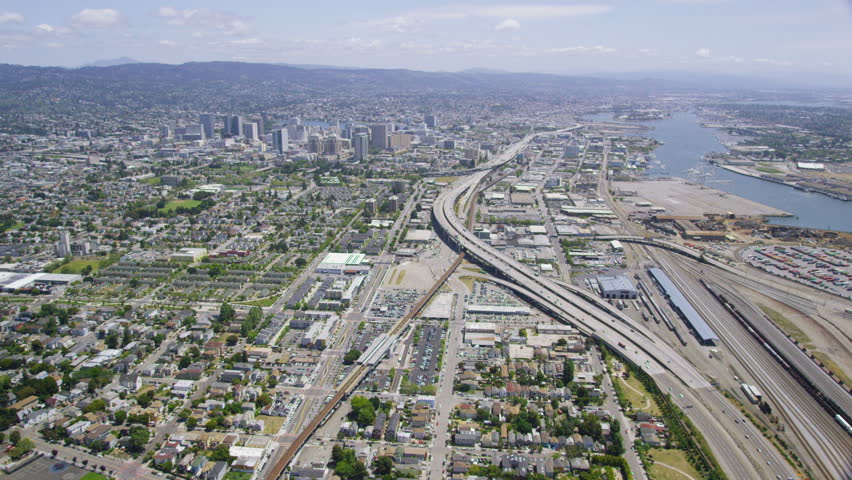 Aerial Oakland San Francisco City Bay area, west coast California. United States of America