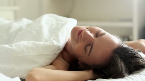 Young Beautiful Woman Sleeping On Bed Stock Footage Video (100