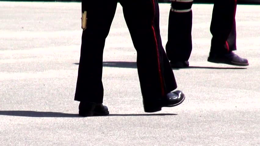 FORT HENRY, ONTARIO – JUNE 01 2014 Colonial Soldiers Marching on June 01 2014 in Fort Henry, Ontario, Canada