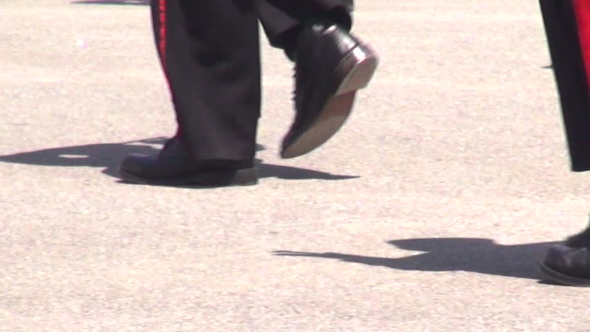 FORT HENRY, ONTARIO – JUNE 01 2014 Colonial Soldiers Marching on June 01 2014 in Fort Henry, Ontario, Canada