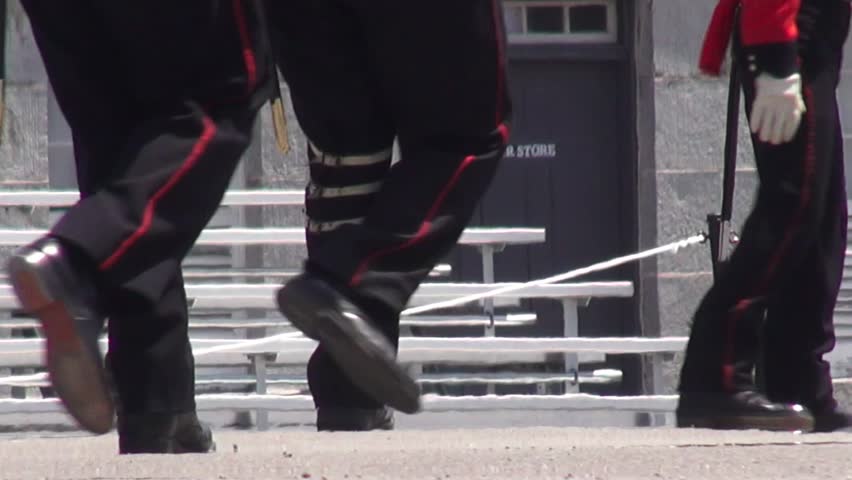 FORT HENRY, ONTARIO – JUNE 01 2014 Colonial Soldiers Marching on June 01 2014 in Fort Henry, Ontario, Canada