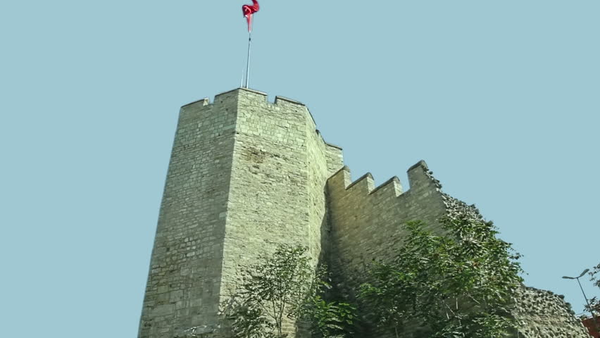 Remains of the famous ancient walls of Constantinople in Istanbul.