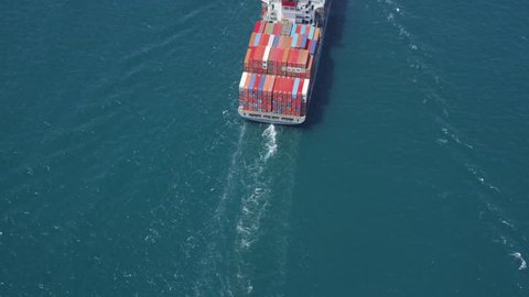 Aerial shot of container ship in at sea near Los Angeles container shipping Port