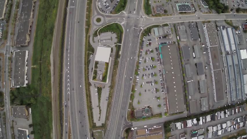 Aerial of highway one through Burnaby BC