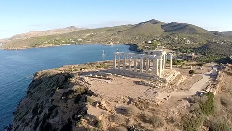 Temple of Poseidon in Sounio Greece aerial footage Clockwise movement