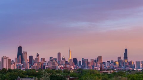 City of Chicago Downtown Skyline Sunset Time Lapse