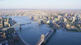USA Aerial view of New York City panning across Hudson Bridges to a wide of the magnificent cityscape