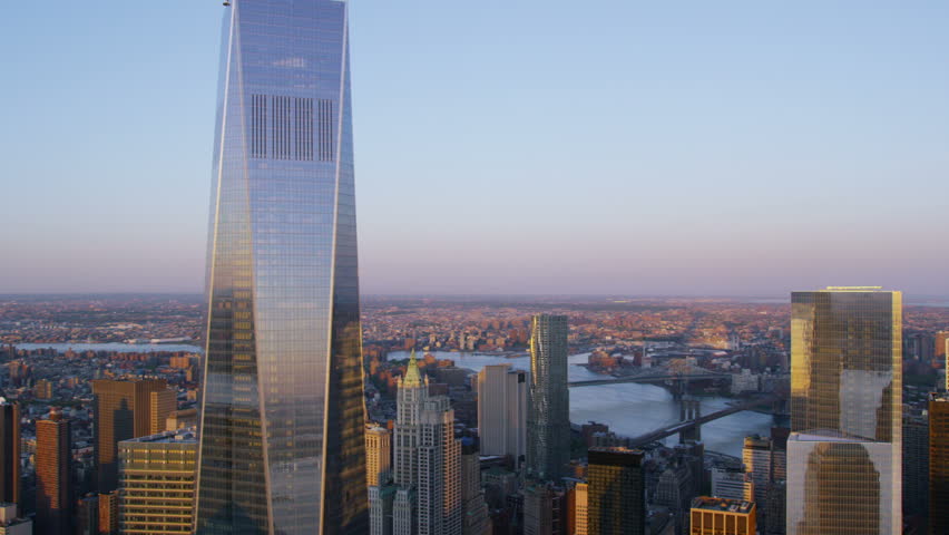 USA Aerial view of Freedom Tower New York City.  One World Trade Center in Lower Manhattan. Royalty-Free Stock Footage #7244251