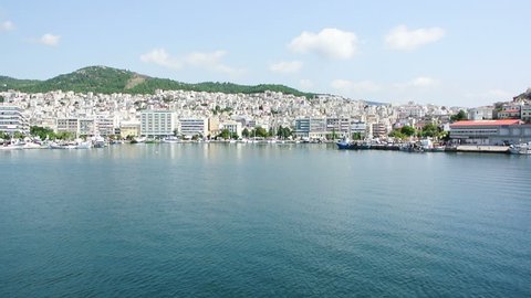 Kavala city and port in Greece as seen from the sea
