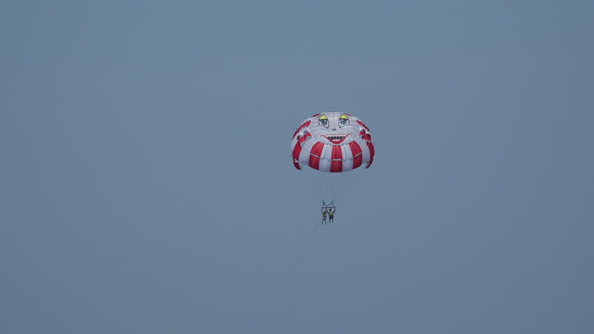 VARNA, BULGARIA - AUGUST 1, 2014: Balloon, parachute over the sea. Shot in 4K (ultra-high definition (UHD)), so you can easily crop, rotate and zoom, without losing quality! Real time.