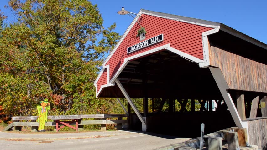 Jackson New Hampshire Covered Bridge 1876 in Northern New England in fall foliage in October Jackson Covered Bridge