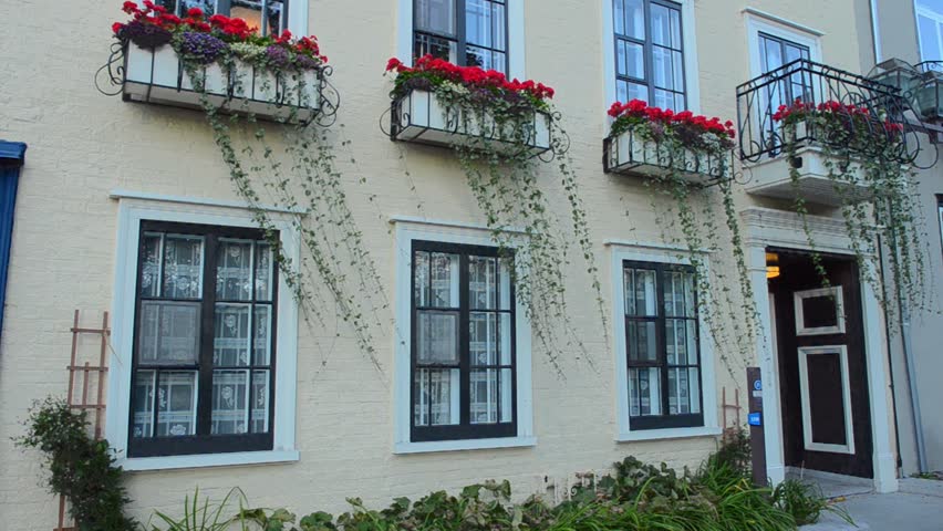 Quebec City Quebec Canada beautiful scene of home downtown with flowers and vines in French Canada