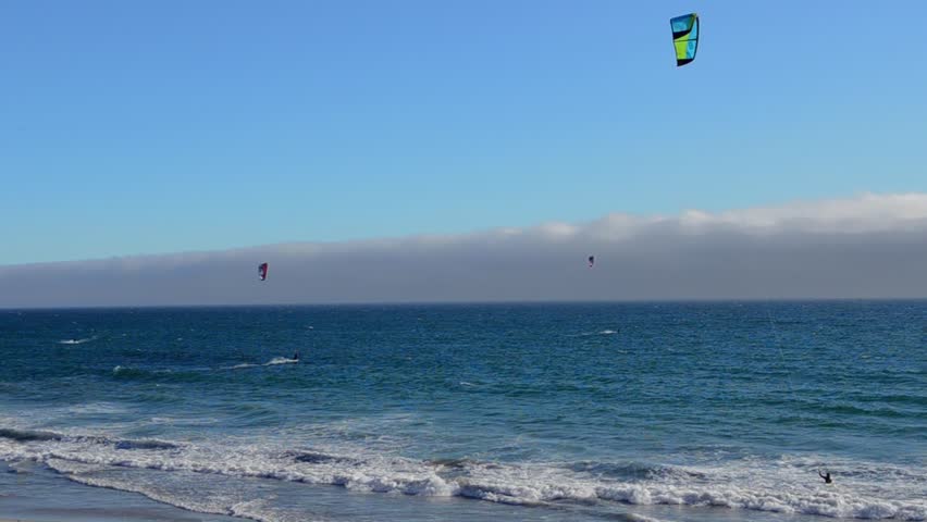 Santa Cruz California Kite surfing in Big Basin Redwoods State Park above Santa Cruz in Waddell Beach on ocean