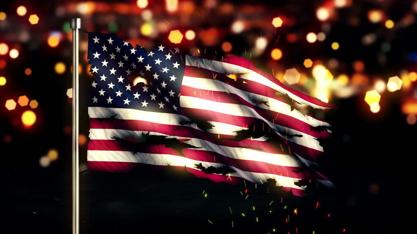 Usa America Flag Torn Burned Stock Footage Video (100% Royalty-free